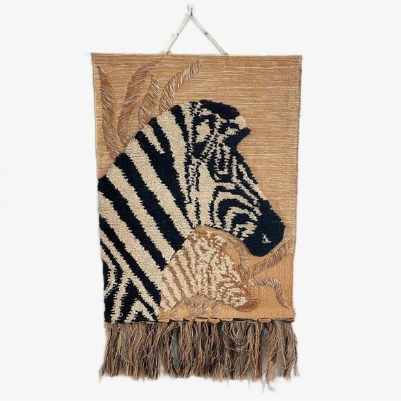 Vintage | RARE Tom Taylor Safari Tapestry African Decor Wall Hanging Zebra 1990 - Picture 1 of 11